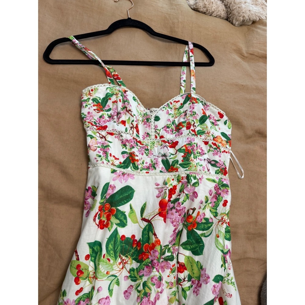Taylor Women Floral Cherry Print Midi Dress White Red Sweetheart Neck Pockets - Picture 10 of 16
